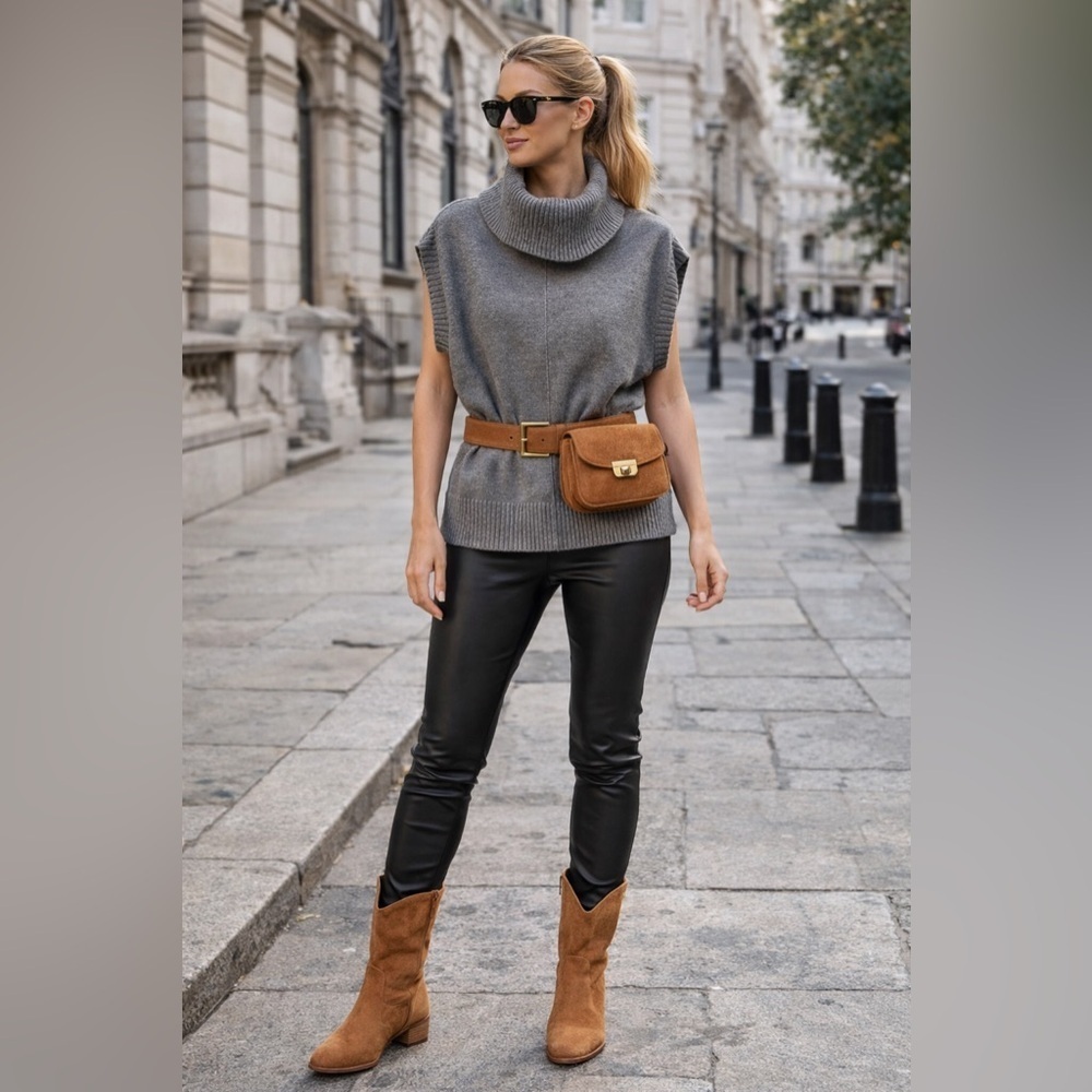 LOVE TOKEN Gray Turtleneck Sleeveless Sweater VEST